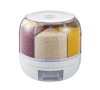 Kuuleyn Récipient à riz, Distributeur de Céréales, Distributeur d'aliments ronds rotatifs à 6 compartiments pour le riz, les céréales, les aliments secs, les fruits, Transparent, 10KG