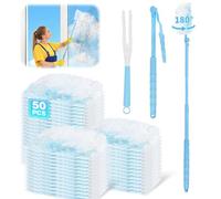 Kuvarix 52 Pièces Plumeau Poussiere Recharge Kit Compatible avec Swiffer, Duster Recharge Kit avec 1 Manche Télescopique et 1 Manches Courts, pour Cheveux, Poussière, Saleté