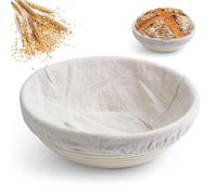 KUWUNG Banneton pour Pain, Panier Pain Rond 8/10 Pouces avec Insert Lin, Panier Rotin Naturel pour Amateurs et Débutants en Pâtisserie (10 pouce (25 x 8,5 cm))