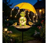 KUWUNG Figurines de jardin solaires pour l'extérieur, résistantes aux intempéries, mangeoire solaire avec lampe LED, tortue, décoration de jardin avec parapluie et lumière solaire, étanche pour jardin