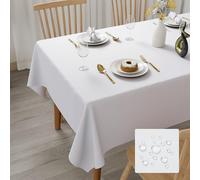 KVALY Nappe Rectangulaire Blanche Imperméable en Polyester, 150 x 300 cm | Nappe rectangulaire blanche anti-tache lavable, pour salle à manger, Noël, jardin, fêtes et mariages