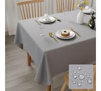 KVALY Nappe Rectangulaire Gris Imperméable en Polyester, 150 x 300 cm | Nappe rectangulaire gris anti-tache lavable, pour salle à manger, Noël, jardin, fêtes et mariages