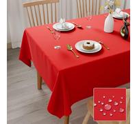 KVALY Nappe Rectangulaire Rouge Imperméable en Polyester, 150 x 300 cm | Nappe rectangulaire rouge anti-tache lavable, pour salle à manger, Noël, jardin, fêtes et mariages
