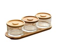 KVMORZE Ensemble de service pour frites et trempettes avec plateau en bambou, plateau de service pour collations, bonbons, fruits, noix, petits bols de service en verre avec couvercles pour condiments