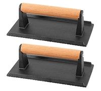 KWANJING Lot de 2 Poids à Steak en Fonte de 20,3 x 10,2 cm, avec poignée en Bois, Poids pour Griller Hamburgers, Bacon et Pain