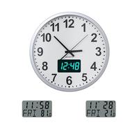 KWANWA Horloge Murale silencieuse en métal avec température hebdomadaire, Fonctionne sans tic-tac, à Piles, Affichage numérique de l'heure LCD/LED, Horloge Murale Moderne à Quartz, pour Cuisine,