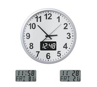 KWANWA Horloge Murale silencieuse en métal avec température hebdomadaire, Fonctionne sans tic-tac, à Piles, Affichage numérique de l'heure LCD/LED, Horloge Murale Moderne à Quartz, pour Cuisine,