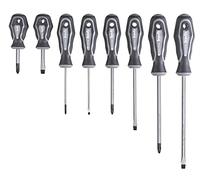 kwb AFGREE-150 Lot de 8 tournevis avec pointe magnétique, extra durcie, avec poignée 2 composants et trou de suspension, jeu de tournevis en acier CV mat
