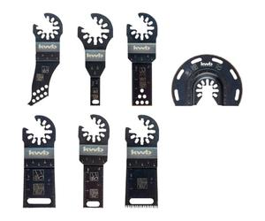 kwb AKKU-TOP Lames de scie multi-outils - Kit de mallette, 7 pièces, y compris lame de scie plongeante, coupe-ligne et lame de scie segment semi-circulaire HSS