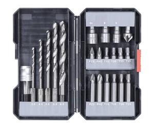 kwb Boîte d'embouts et de forets 22 pcs. tige hexagonale, 5 x forets à métaux HSS et embouts PH, PZ et TX en kit, y compris fraises à chanfreiner, porte-embouts et embouts à douille