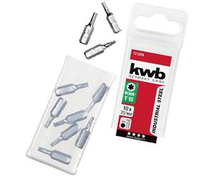 kwb boîte universelle de 10 embouts Torx 15 Industrial Steel, embouts de 25 mm, hexagone mâle 1/4