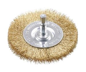 kwb Brosse à disque, fine, fil de laiton, Ø 75 mm pour le métal et la pierre, brosse métallique pour perceuse, y compris tige hexagonale E6.3, pour dérouiller, décalaminer, rendre rugueux et nettoyer