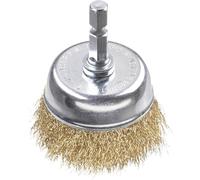 kwb Brosse boisseau, fine, fil de laiton, Ø 50 mm pour métal et pierre, brosse métallique pour perceuse, y compris tige hexagonale E6.3, pour dérouiller, décalaminer, rendre rugueux et nettoyer
