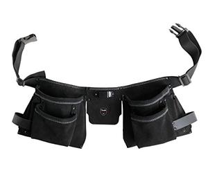 kwb ceinture à outils en cuir en deux parties avec 7 compartiments, poche à clous, poche à couteaux, porte-marteau et clip métallique pour mètre ruban