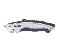 KWB Cutter de sécurité ergonomique à lame trapézoïdale avec coupe-fil (4 lames trapézoïdales, boîtier en métal), 175 mm - 013320