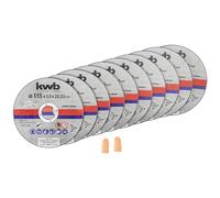kwb Disques à tronçonner minces pour meuleuses angulaires 115 mm Disque de tronçonnage p. Acier inoxydable INOX en boîte de rangement avec bouchons d'oreille ABM. 115 x 1,0 x 22,23, Ø
