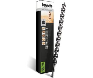 kwb DOUBLE CUT Japan Mèche à serpentin ø 18 mm, 460 mm, revêtement anti-adhérent PTFE, affûtage spécial de la pointe, avec pointe filetée autocentrante, concentricité de haute précision, queue six pan