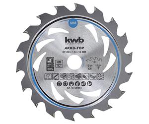 kwb Energy-Saving Lame de scie circulaire Easy Cut, Ø 130 x 16 mm coupe fine avec denture spéciale alternée 18 dents Z18, AKKU-TOP coupe fine, 130 x 16