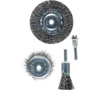 kwb Jeu de brosses métalliques, 3 pièces - Jeu en fil d'acier, ondulé, y compris brosse à disque, idéal pour le dérouillage et les travaux de nettoyage et de ponçage