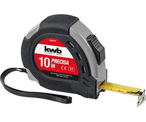 kwb PRECISA Mètre à ruban avec ruban de mesure en acier, 10 m, avec dragonne, fixation pour ceinture incluse, avec crochet magnétique, ruban de mesure pour travaux de mesure dans le bois