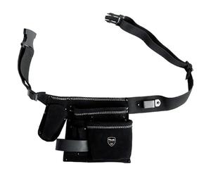 kwb sacoche à outils en cuir avec ceinture - 5 compartiments, poche à clous, poche à couteau, porte marteau et support pour mètre ruban