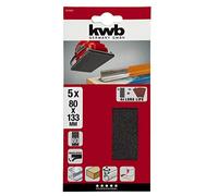 kwb tissu de grille de papier abrasif disque réseau de broyage humide et sec pour le broyage, f. oscillante ponceuse 80 x 133 K-80, en fibre de verre, perforé m. Klett, 5 pièces.