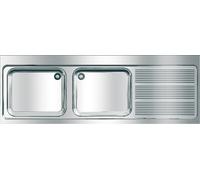 KWC AR Evier professionnel, MAXIMA, acier inoxydable, 2 cuves, 2000x432x700 mm, égouttoir à droite