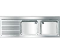 KWC AR Evier professionnel, MAXIMA, acier inoxydable, 2 cuves, 2000x432x700 mm, égouttoir à gauche