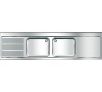KWC AR Evier professionnel, MAXIMA, acier inoxydable, 2 cuves, 2600x432x700 mm, égouttoir à gauche