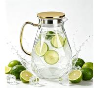 Kweiugfi Pichet Eau, Carafe En Verre de 1,8 litres avec Couvercle, Design Diamant Moderne, Pichet à Eau Haute Durabilité pour Infuseur Fruit, Thé Glacé, Café Chaud, Lait