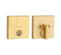 Kwikset 258 Downtown Serrure à pêne dormant, extérieur carré en laiton satiné, porte d'entrée avant à clé, sécurité SmartKey Rekey, boulon mort monocylindre, avec protection Microban