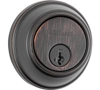 Kwikset 817 Serrure à pêne dormant, bronze vénitien rond, porte d'entrée avant à clé, sécurité SmartKey Rekey, boulon mort monocylindre, avec protection Microban
