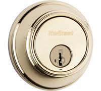 Kwikset 817 Serrure à pêne dormant, laiton poli, porte d'entrée avant ronde extérieure, résistant au crochetage SmartKey Rekey, boulon mort monocylindre, avec protection Microban