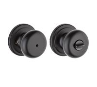 Kwikset Hancock - Bouton de porte intérieur avec serrure, poignée de porte pour salle de bain et chambre à coucher, noir mat, sans vec protection Microban