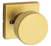 Kwikset Pismo Pommeau de porte factice, poignée simple face pour placards, portes doubles françaises, laiton satiné, carré, poignée de porte intérieure non tournante, protection Microban