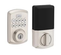 Kwikset Powerbolt 250 Serrure électronique de transition en nickel satiné avec 10 boutons, entrée sans clé, codes utilisateur personnalisables et verrouillage automatique