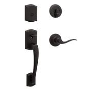 Kwikset Prescott 98180-022 Poignée de porte avant monocylindre avec levier Tustin avec sécurité SmartKey et protection antimicrobienne Microban en bronze vénitien