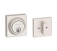 Kwikset Serrure à pêne dormant de contrôle à clé 816 clés, extérieur carré en nickel satiné, porte d'entrée avant à clé, sécurité SmartKey Rekey, boulon mort monocylindre, avec protection Microban