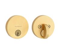 Kwikset Uptown 258 Serrure à pêne dormant en laiton satiné rond pour porte d'entrée avant à clé, sécurité SmartKey Rekey résistante au crochetage, boulon mort monocylindre, avec protection Microban