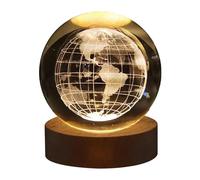 KWQBHW Boules de Cristal Veilleuse Système Solaire/Saturne/Lune/Galaxie Boules de Verre Lampe de Nuit avec Base en Bois Gravé Sphère de Cristal Lumière pour Cadeaux de Décoration Intérieure(Terre)