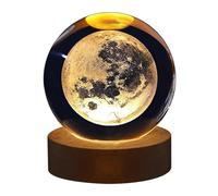 KWQBHW Boules de Cristal Veilleuse Système Solaire/Saturne/Lune/Galaxie Boules de Verre Lampe de Nuit avec Base en Bois Gravé Sphère de Cristal Lumière pour Cadeaux de Décoration Intérieure(Lune)