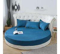 KXCAQ Drap de lit Doux Coton Drap Housse Rond Couleur Unie Couvre-lit Rond Ensemble de literie Housse de Matelas surmatelas Drap de lit Doux 250x250cm Bleu lac