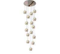 KXEcoLife Lustre d'escalier Moderne de Grande Taille, 8/10/12/15/18 lumières LED, pour Villa, Boule en Verre Gris fumé, Base en Acier Inoxydable, Suspension Moderne pour Cage d'escalier (15