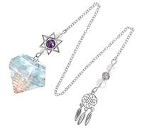 KYEYGWO Aigue-marine Reiki Pendule Résine Forme de Diamant, Capteur Rêves et étoile de David, Cristal Vintage Pendule en Pierre pour Radiesthésie Hypnose Amulette Chanceuse