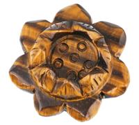 KYEYGWO Bougie de Lotus Naturel Porte-Boule de Cristal, Sculpture de Pierre de Cristal de Guérison pour la Décoration de Table, Pierre Oeil de Tigre