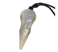 KYEYGWO Pendentif Crâne de Corbeau Pour Unisexe, Collier Tête de Corbeau en Pierre Sculptée à la main avec Cordon Noir Ajustable, Pierre de Lune
