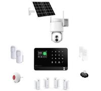 KYF Pack Alarme WiFi 4G GSM + Caméra Solaire Motorisée 3K Extérieure | Sirène 110 dB Stroboscopique, Batterie 9000 mAh Solaire, 12 Accessoires Inclus, Compatible Alexa & Google Home