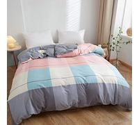 KYKHT Ensemble de housse de couette 160 x 210 cm, quadrillé multicolore, avec fermeture éclair, pour couette double