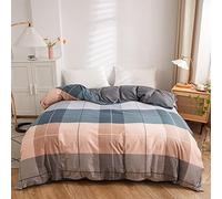 KYKHT Parure de lit - Housse de couette 230x230 cm - Housse de couette à carreaux multicolores, ensemble de draps avec fermeture éclair, pour couette double