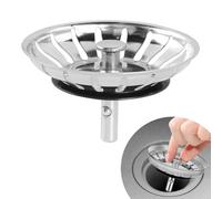 KYLOS Panier Pour Bonde D'Évier De Cuisine Avec Goupille Réglable - Crépine Universelle Acier Inoxydable, Bouchon Panier Pop-Up - Lavable Lave-Vaisselle, Ne Se Bouche & Ne Déborde Pas - 82 Mm